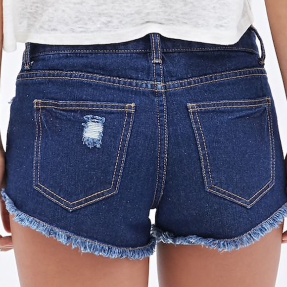 Forever 21 Distressed Dark Denim Shorts - Picture 6 of 8
